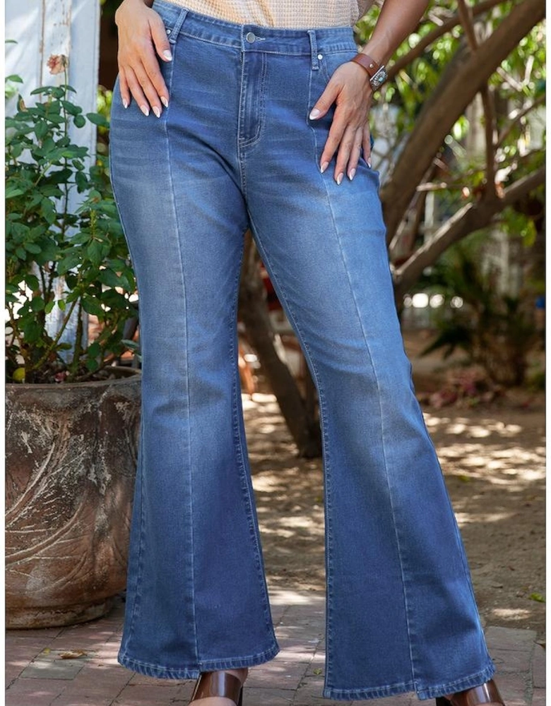 Blue Plus Size Exposed Seam High Waist Flare Jeans