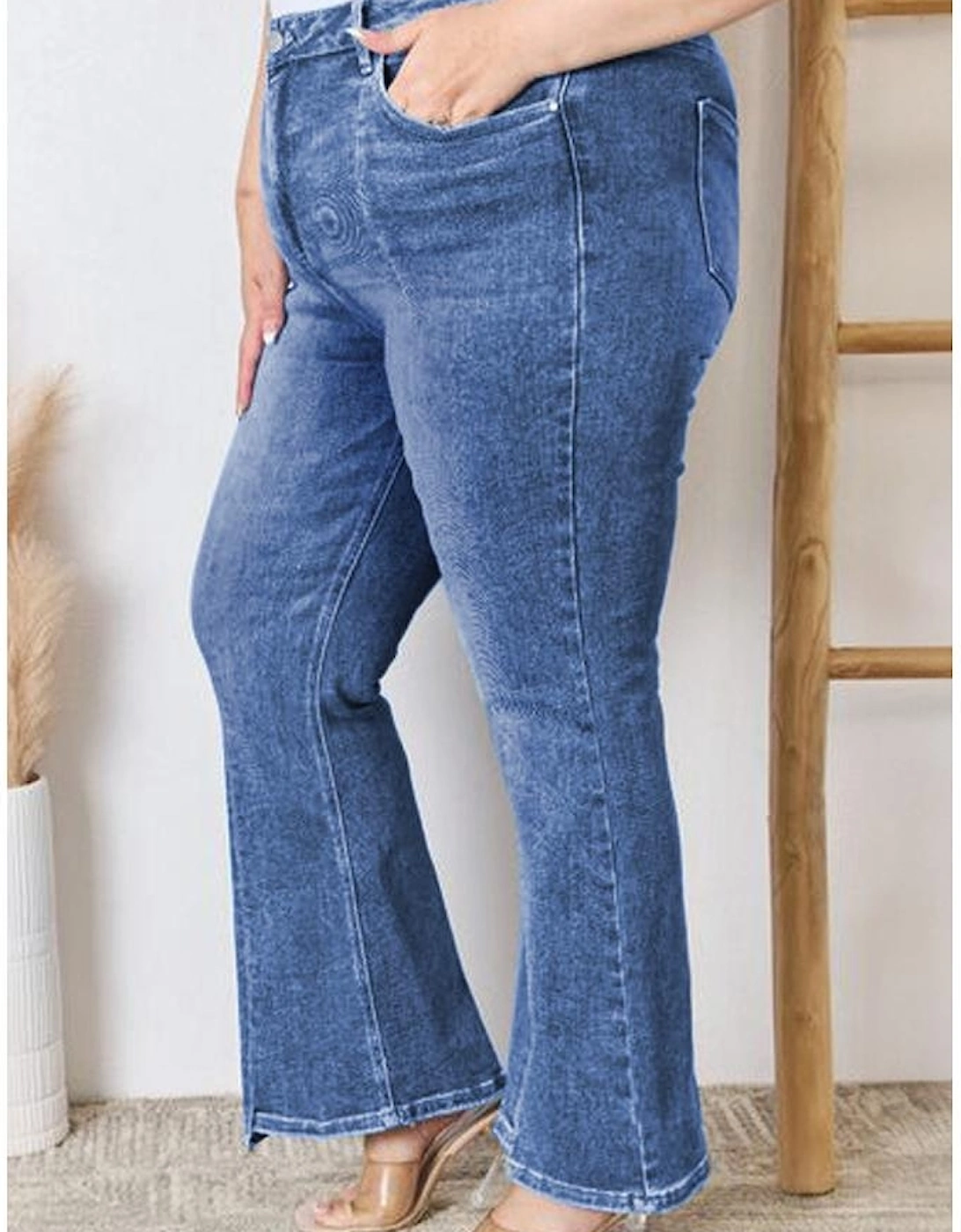 Blue Plus Size Exposed Seam High Waist Flare Jeans