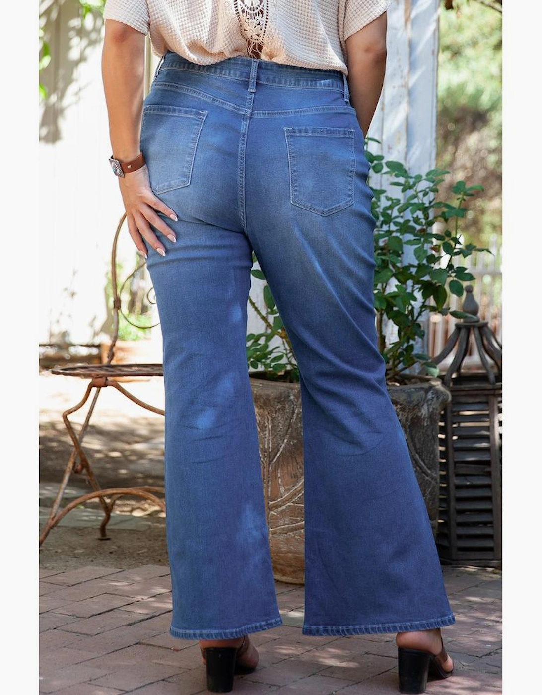 Blue Plus Size Exposed Seam High Waist Flare Jeans