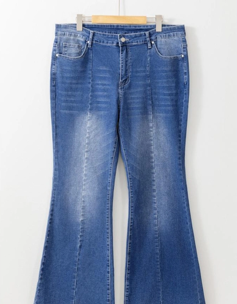 Blue Plus Size Exposed Seam High Waist Flare Jeans
