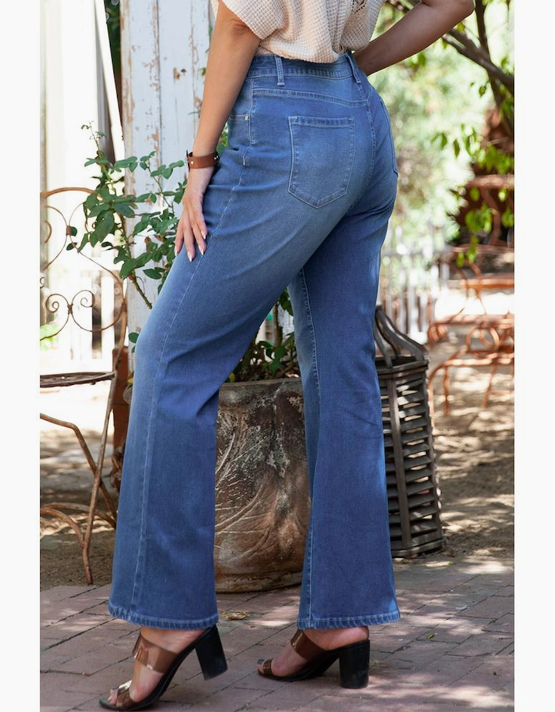 Blue Plus Size Exposed Seam High Waist Flare Jeans