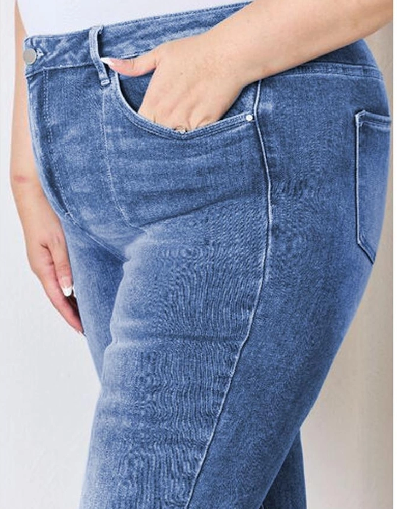Blue Plus Size Exposed Seam High Waist Flare Jeans