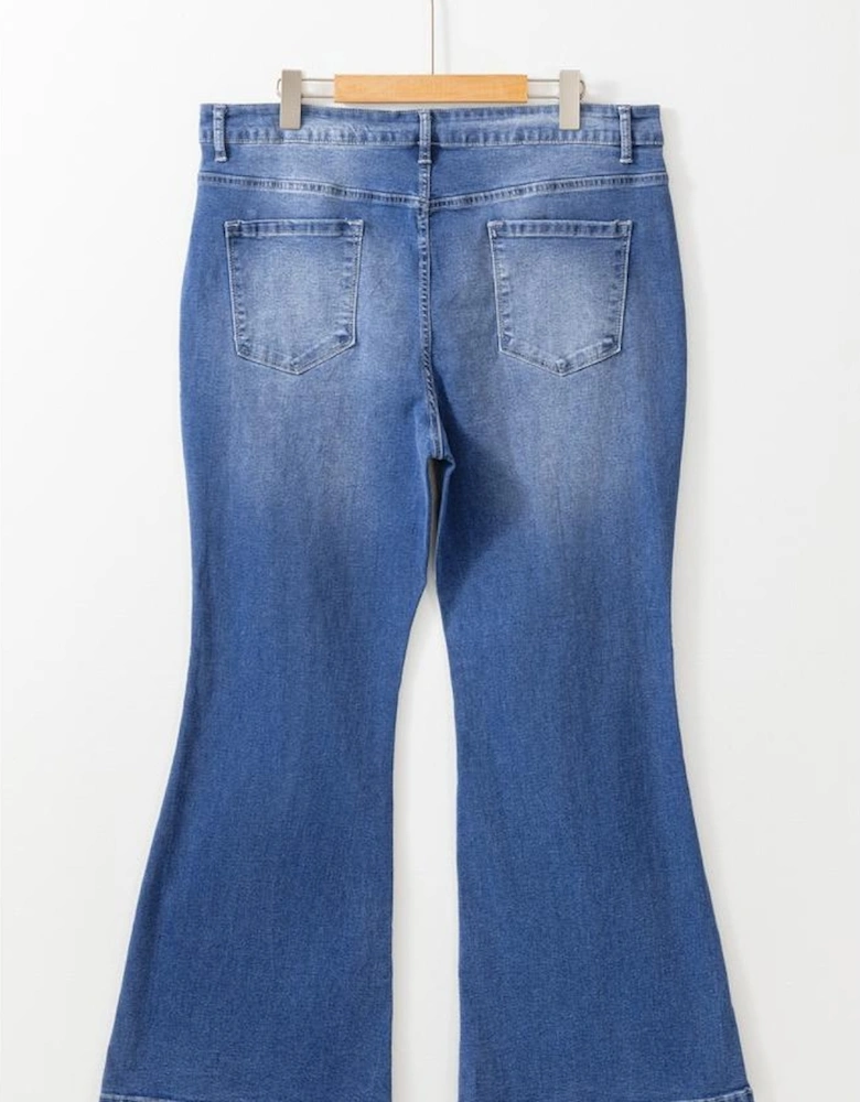 Blue Plus Size Exposed Seam High Waist Flare Jeans