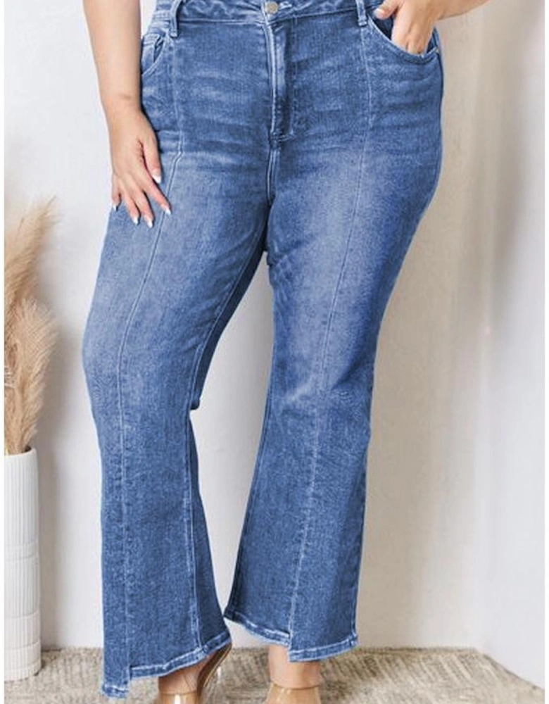 Blue Plus Size Exposed Seam High Waist Flare Jeans