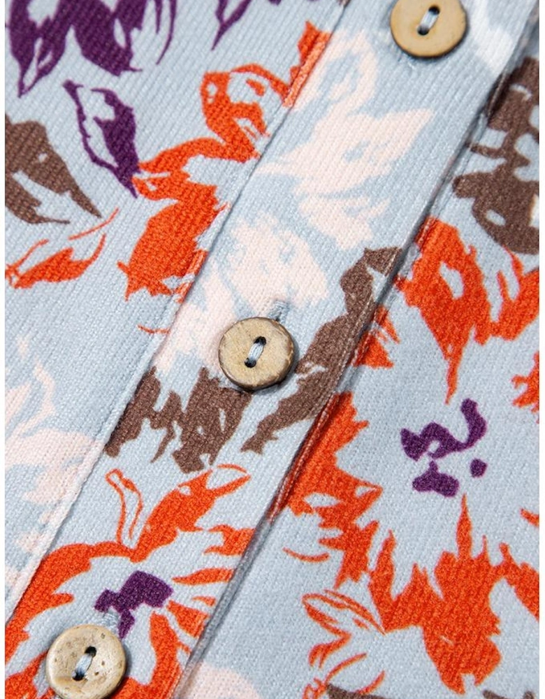 Sky Blue Floral Sleeveless Buttoned Pocketed Wide Leg Jumpsuit