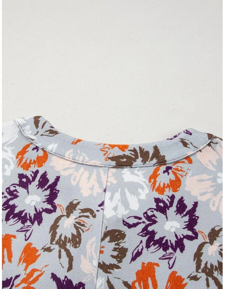 Sky Blue Floral Sleeveless Buttoned Pocketed Wide Leg Jumpsuit