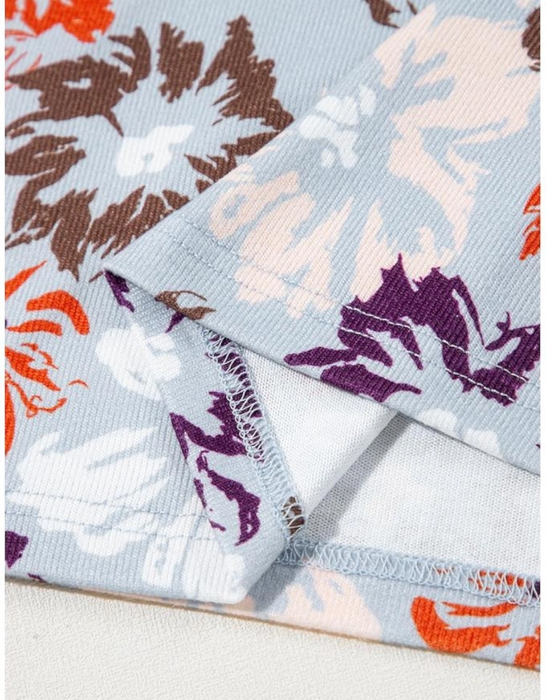 Sky Blue Floral Sleeveless Buttoned Pocketed Wide Leg Jumpsuit