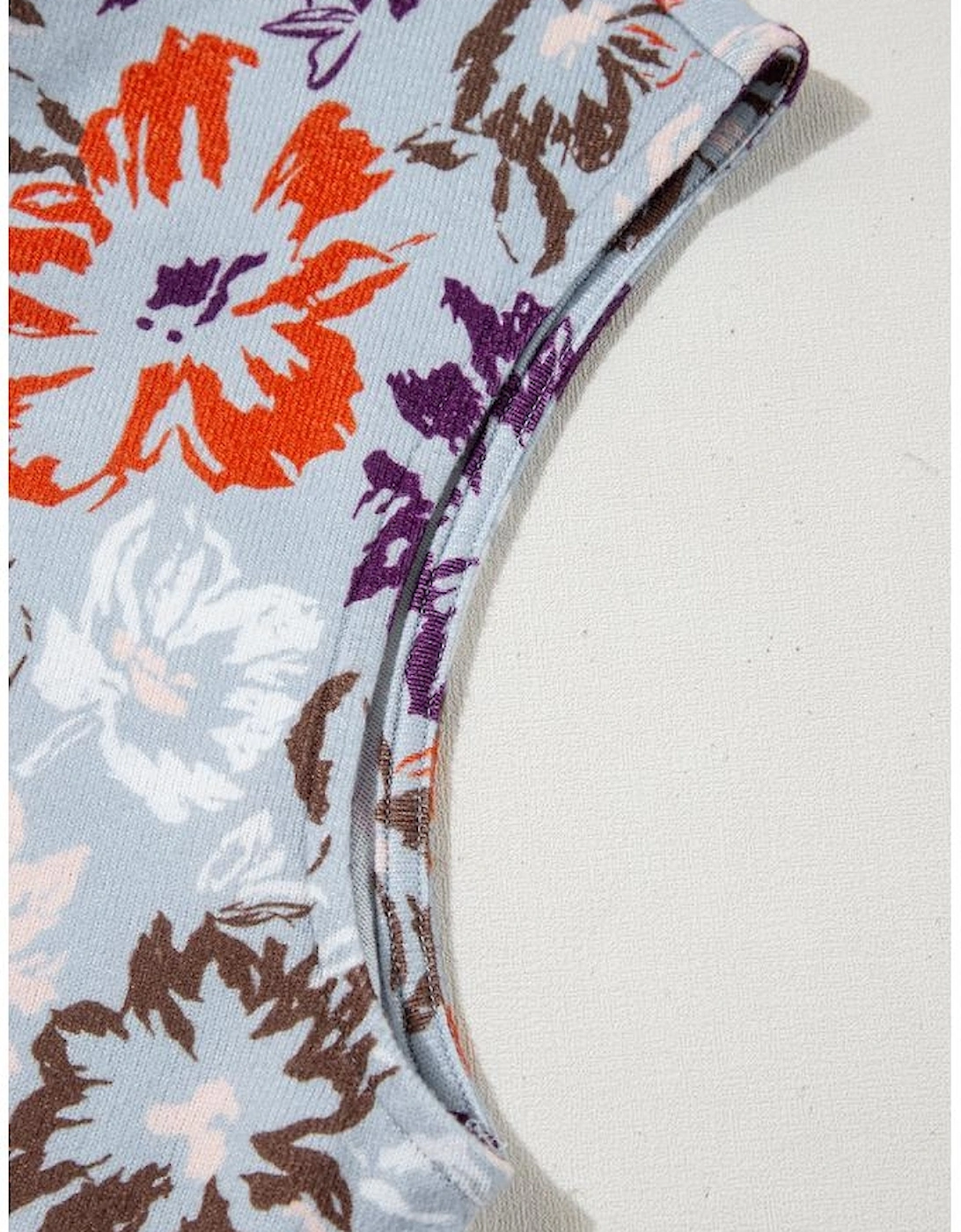 Sky Blue Floral Sleeveless Buttoned Pocketed Wide Leg Jumpsuit