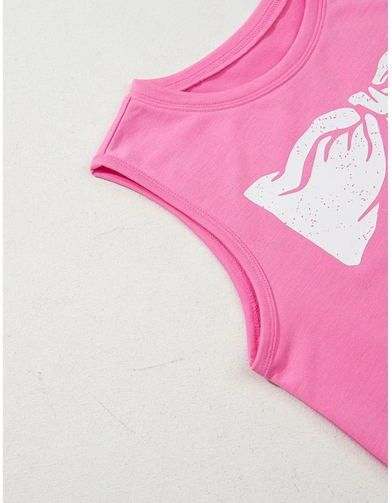Sachet Pink Bow Print Boxy Fit Tank Top