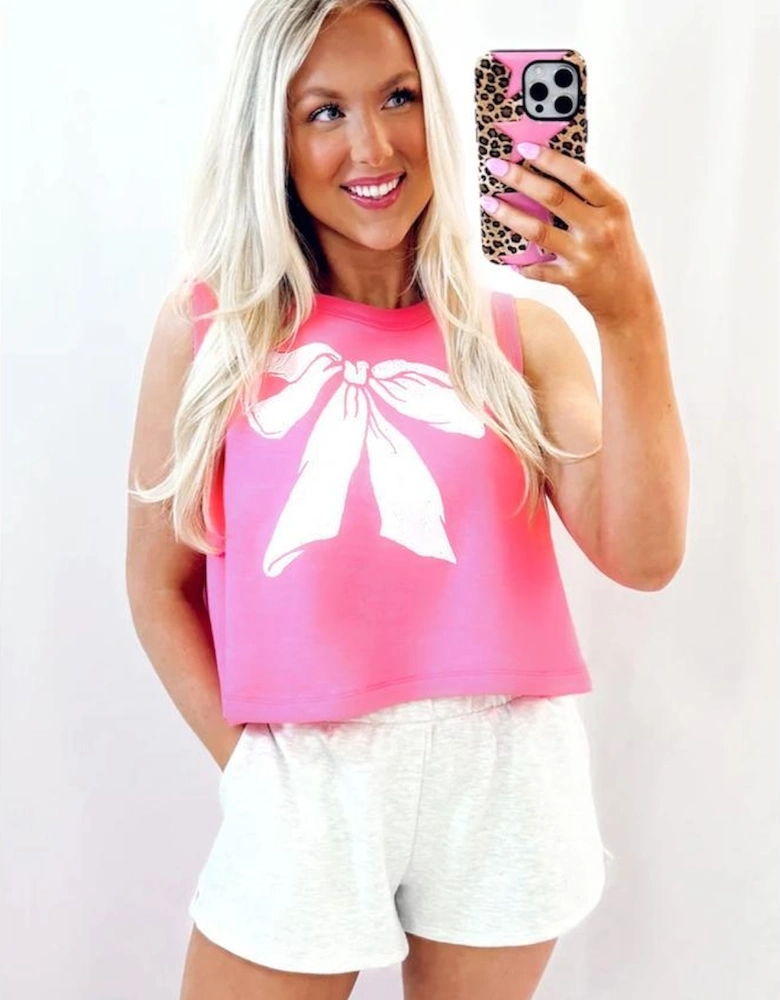 Sachet Pink Bow Print Boxy Fit Tank Top