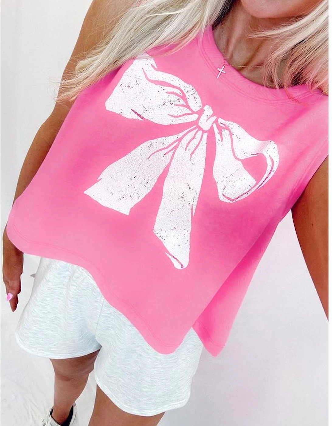 Sachet Pink Bow Print Boxy Fit Tank Top