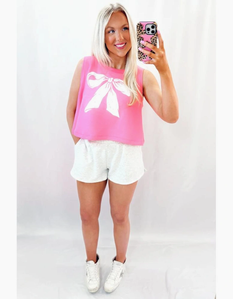 Sachet Pink Bow Print Boxy Fit Tank Top