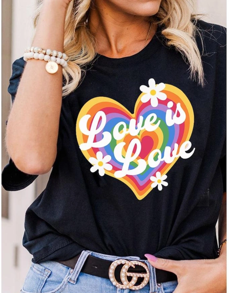 Black Love is Love Rainbow Heart Graphic Crewneck Tee