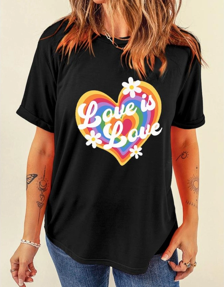Black Love is Love Rainbow Heart Graphic Crewneck Tee
