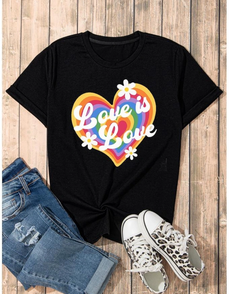 Black Love is Love Rainbow Heart Graphic Crewneck Tee