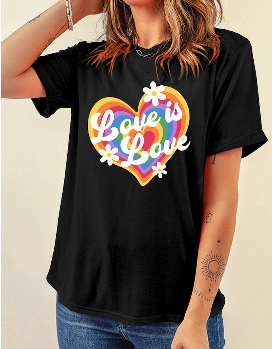 Black Love is Love Rainbow Heart Graphic Crewneck Tee