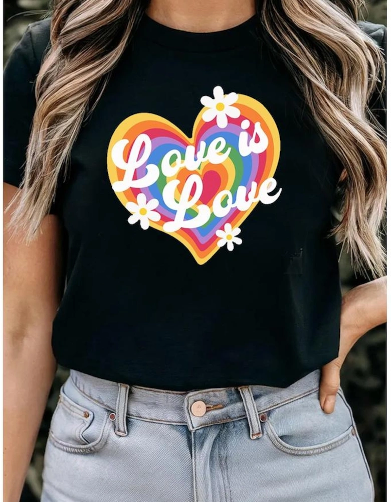 Black Love is Love Rainbow Heart Graphic Crewneck Tee