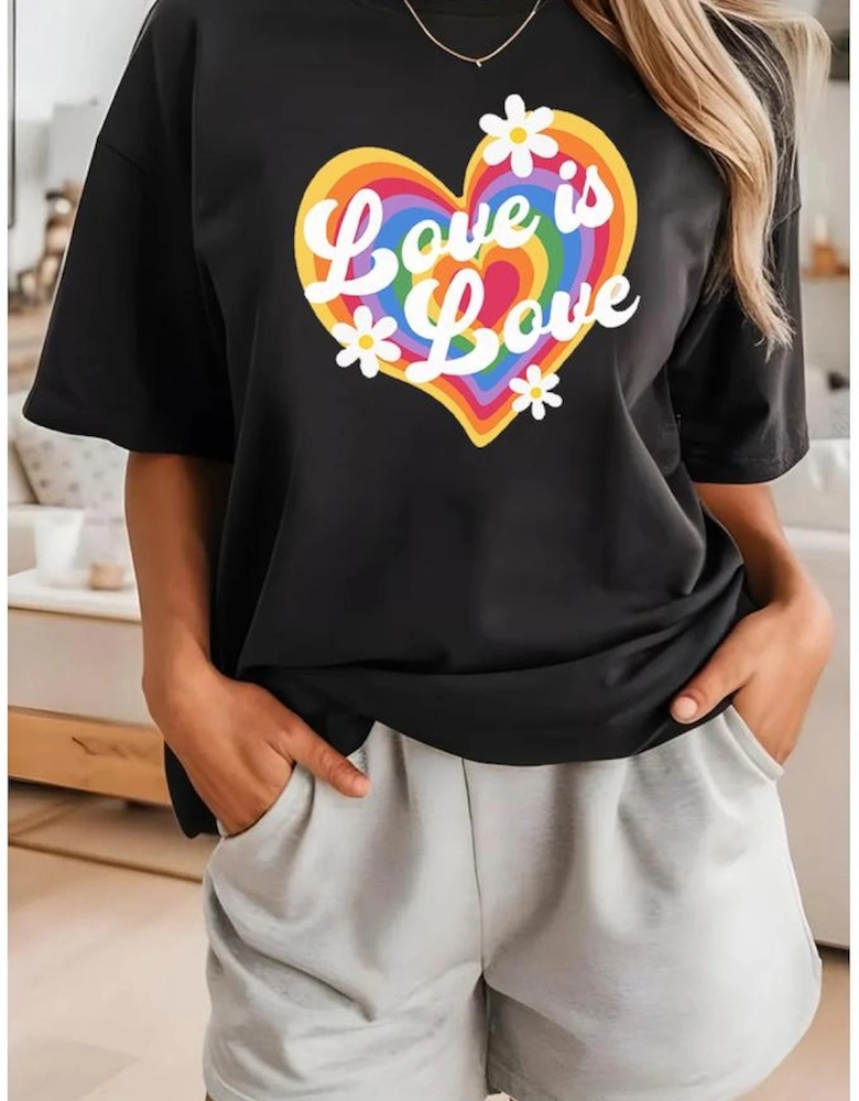 Black Love is Love Rainbow Heart Graphic Crewneck Tee