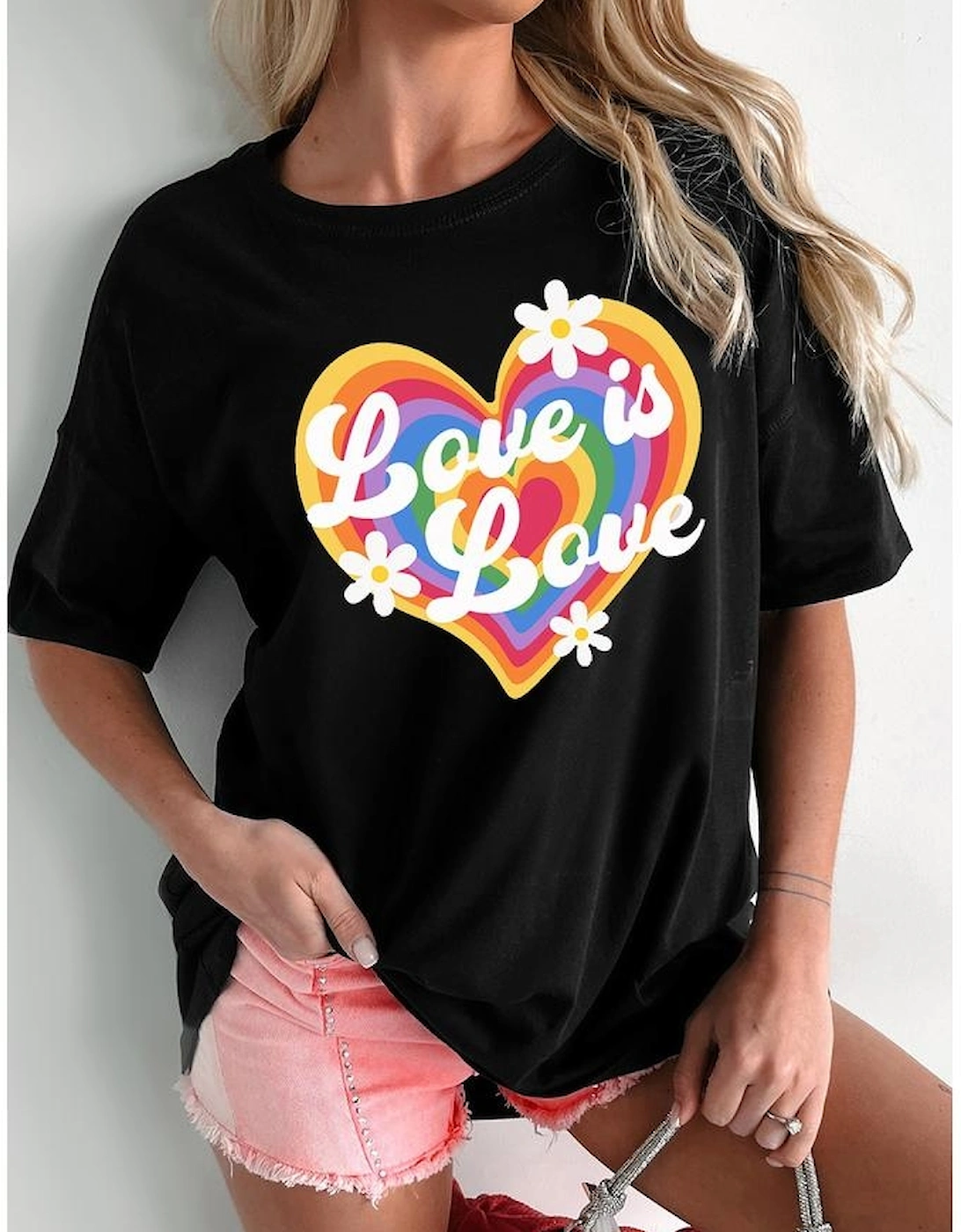 Black Love is Love Rainbow Heart Graphic Crewneck Tee