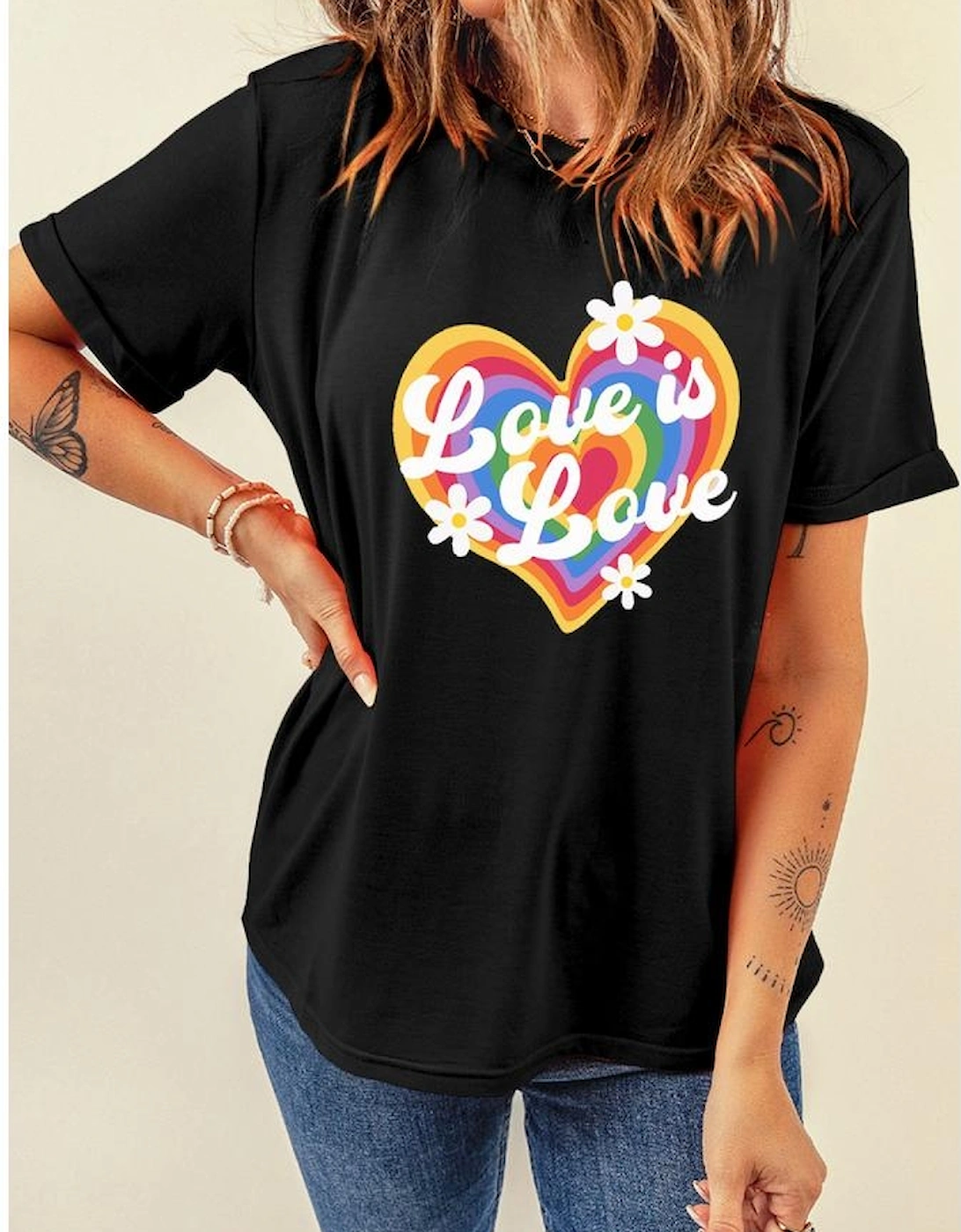 Black Love is Love Rainbow Heart Graphic Crewneck Tee