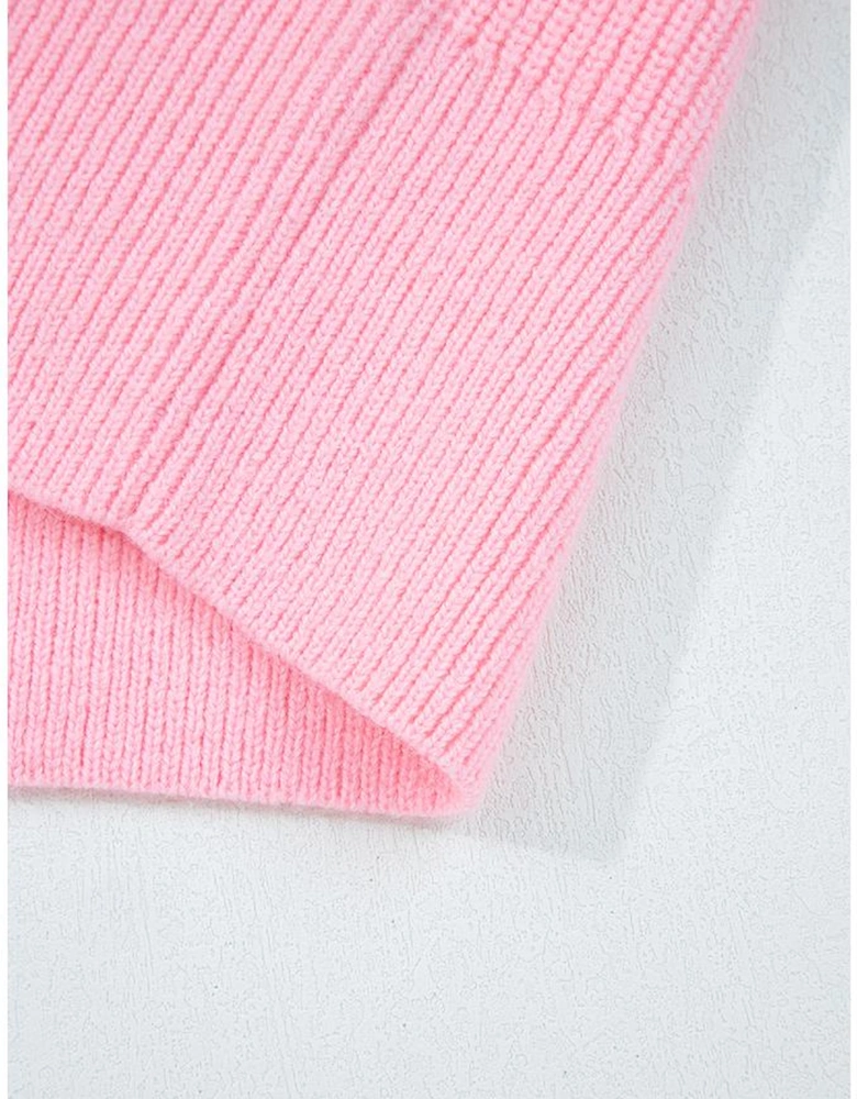 Pink Merry Candy Cane Puffy Knit Crew Neck Sweater