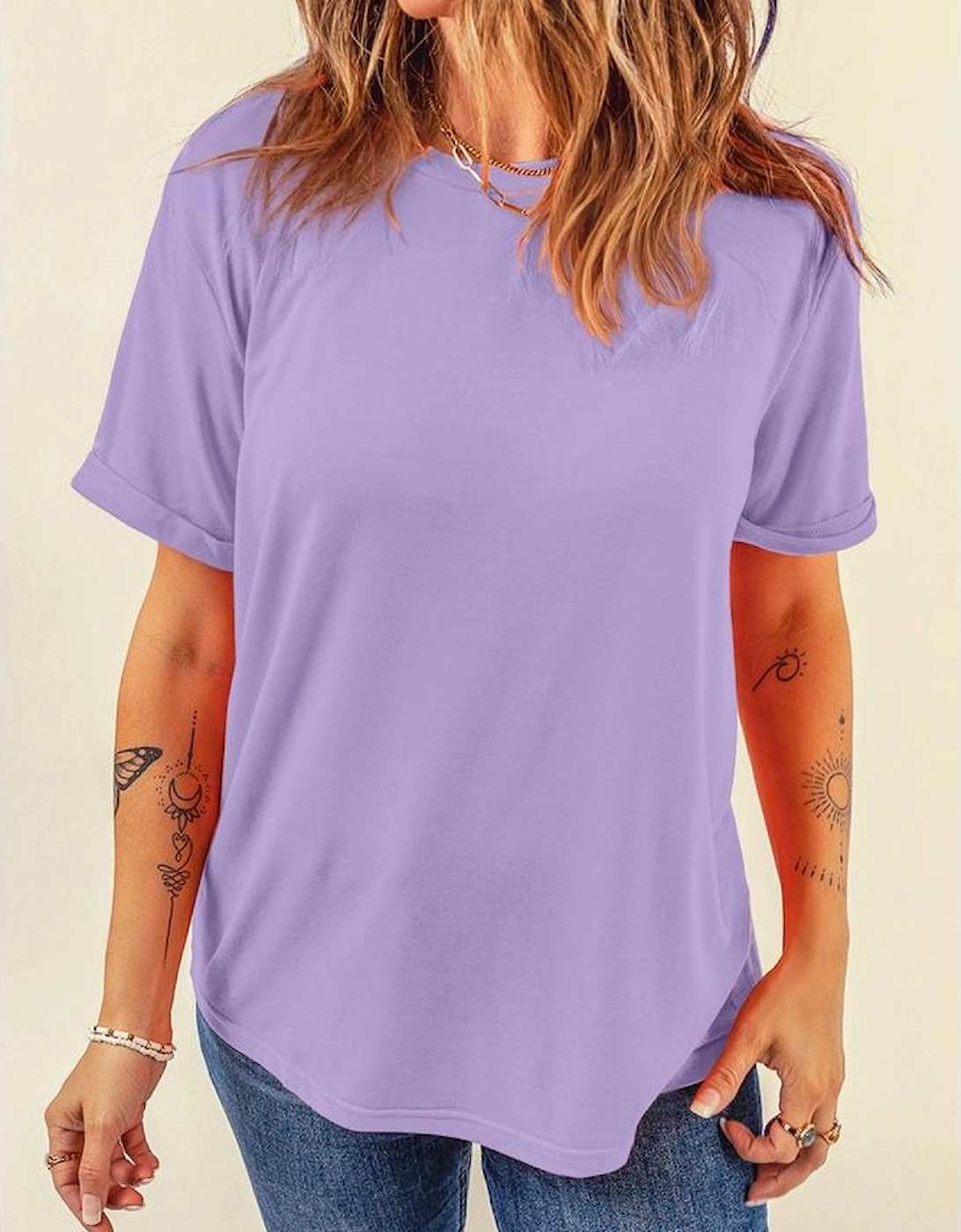 Wisteria Casual Plain Crew Neck Tee