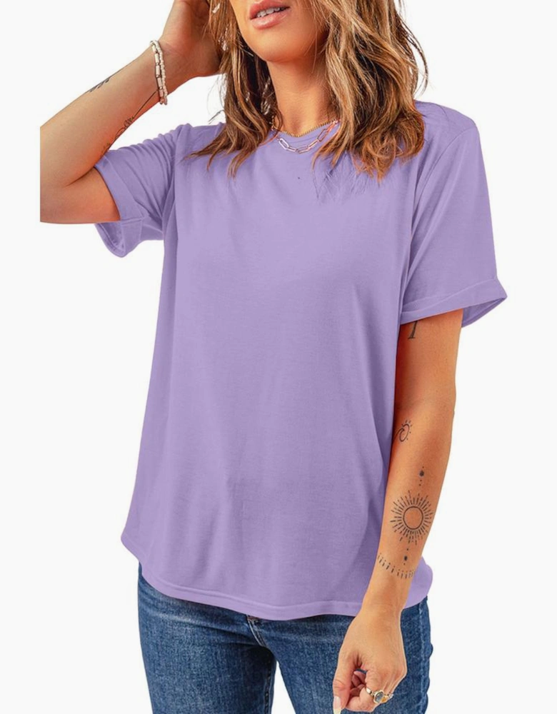 Wisteria Casual Plain Crew Neck Tee