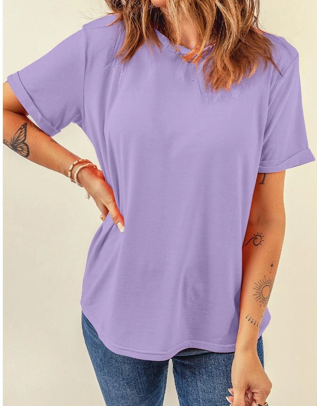 Wisteria Casual Plain Crew Neck Tee
