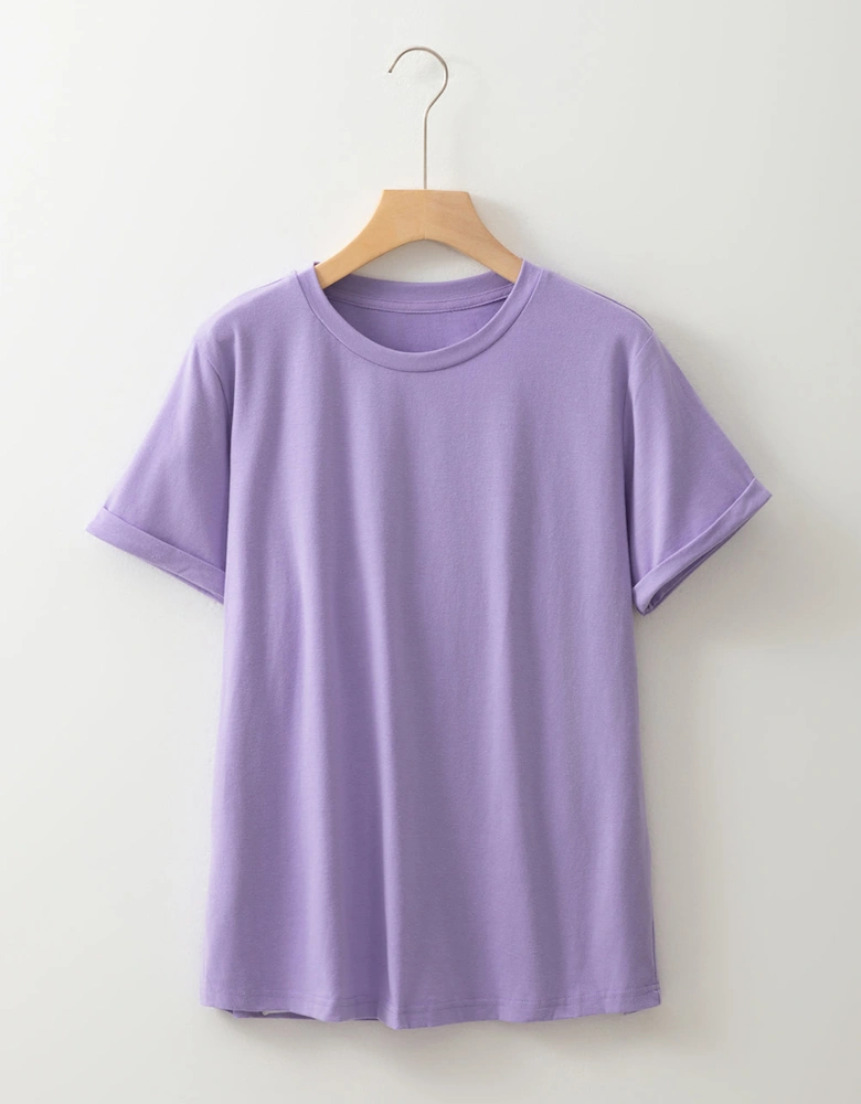 Wisteria Casual Plain Crew Neck Tee
