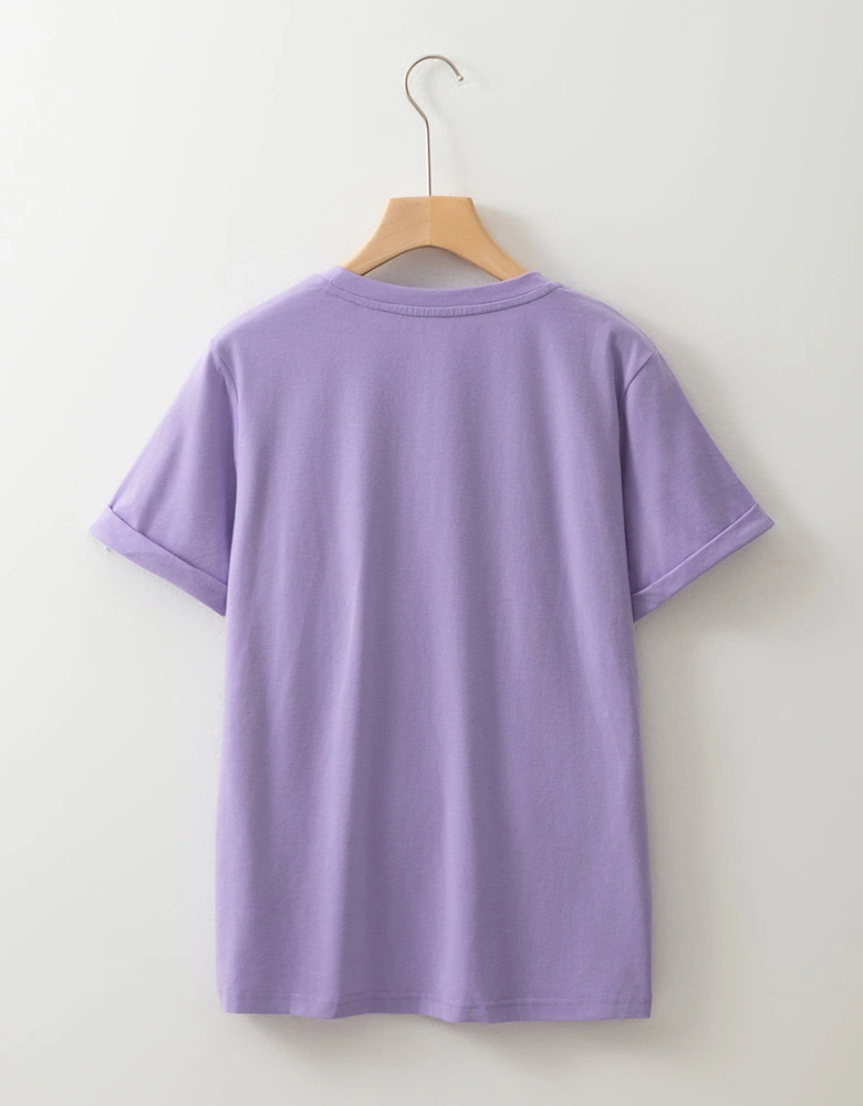 Wisteria Casual Plain Crew Neck Tee