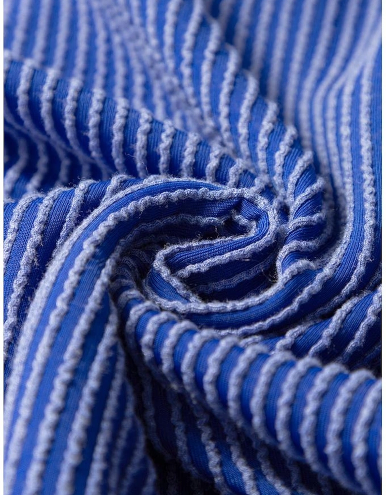 Dark Blue Textured Knit Exposed Stitching T-shirt