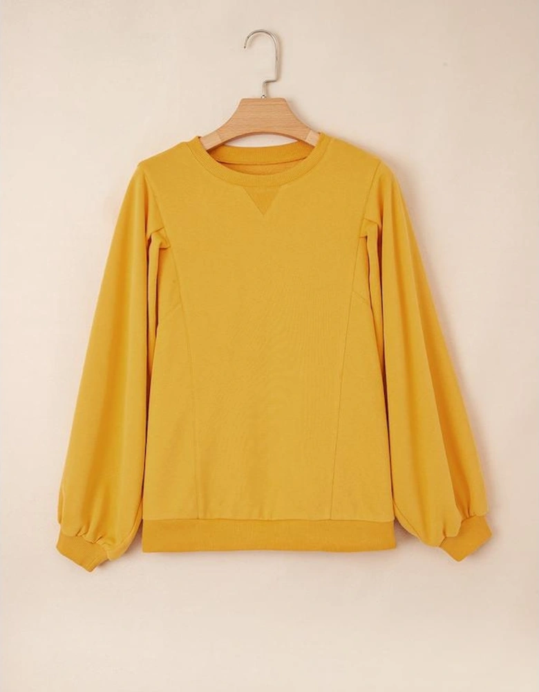 Citrus Pleated Balloon Sleeve Pullover Solid Sweatshirt