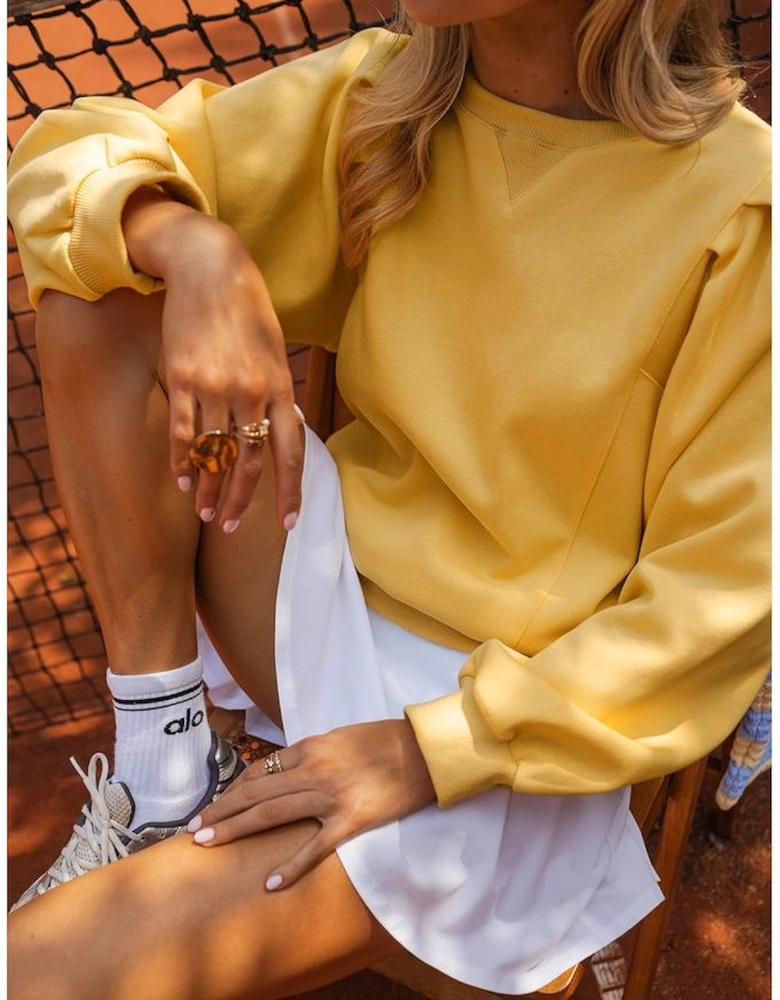 Citrus Pleated Balloon Sleeve Pullover Solid Sweatshirt