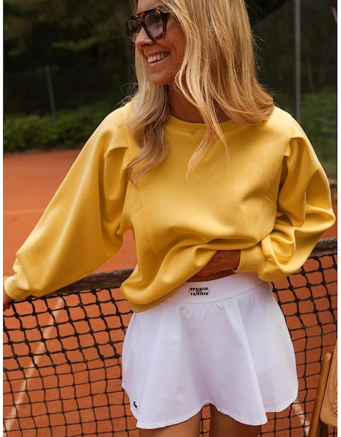 Citrus Pleated Balloon Sleeve Pullover Solid Sweatshirt