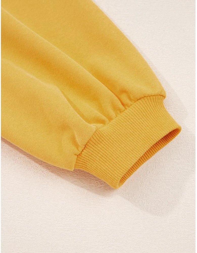 Citrus Pleated Balloon Sleeve Pullover Solid Sweatshirt