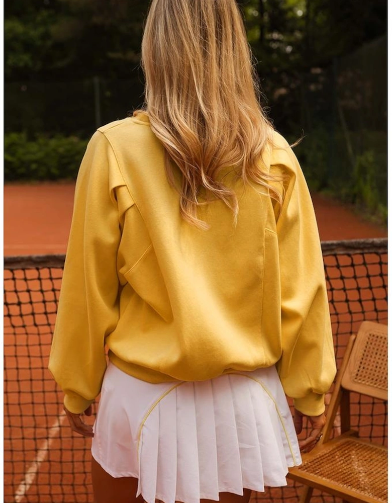 Citrus Pleated Balloon Sleeve Pullover Solid Sweatshirt