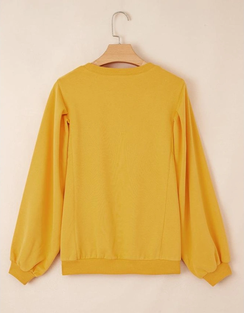 Citrus Pleated Balloon Sleeve Pullover Solid Sweatshirt