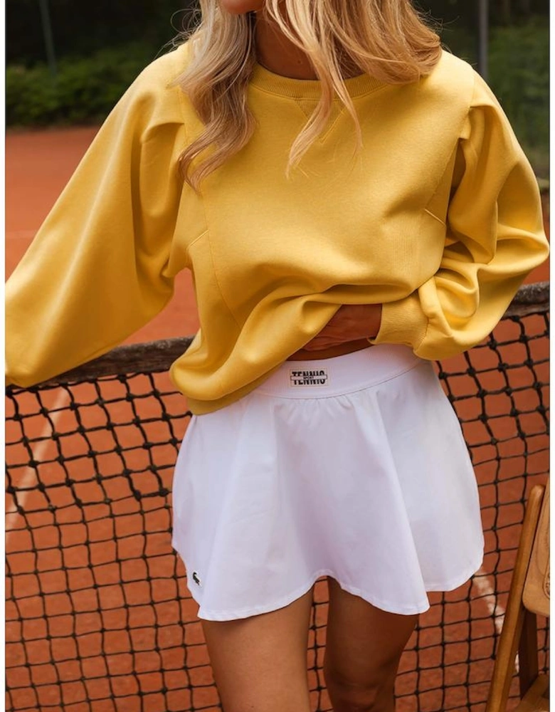 Citrus Pleated Balloon Sleeve Pullover Solid Sweatshirt