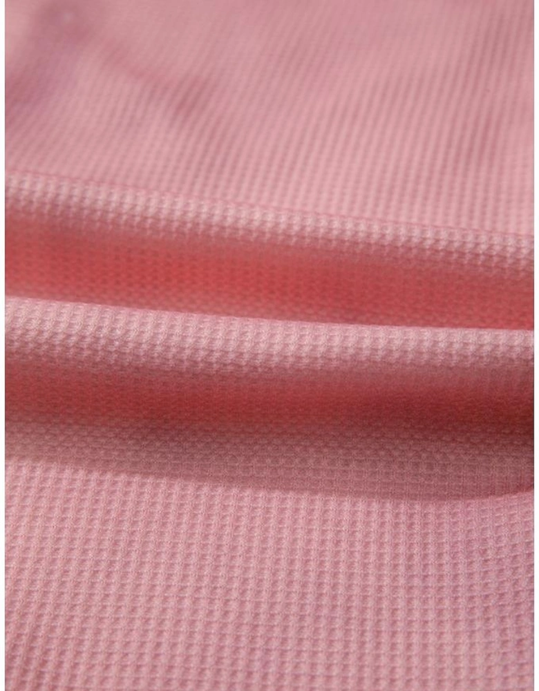 Pink Floral Patched Waffle Textured Colorblock V Neck Casual Hooded Top