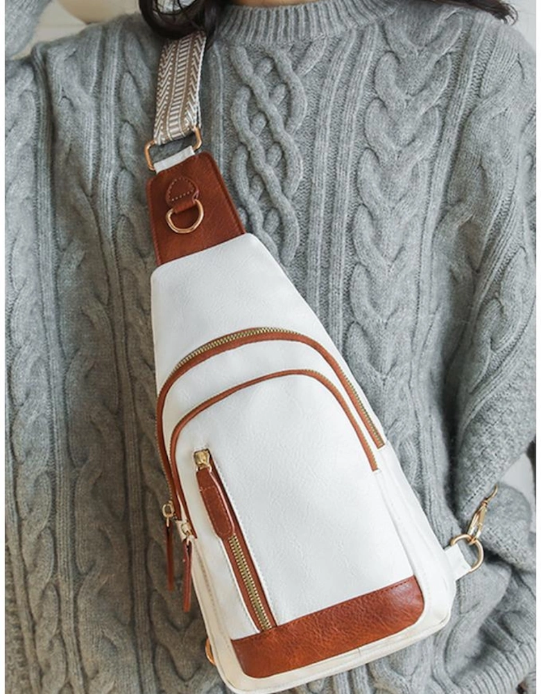 White Vintage PU Leather Zipped Crossbody Bag