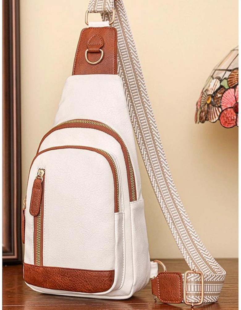 White Vintage PU Leather Zipped Crossbody Bag