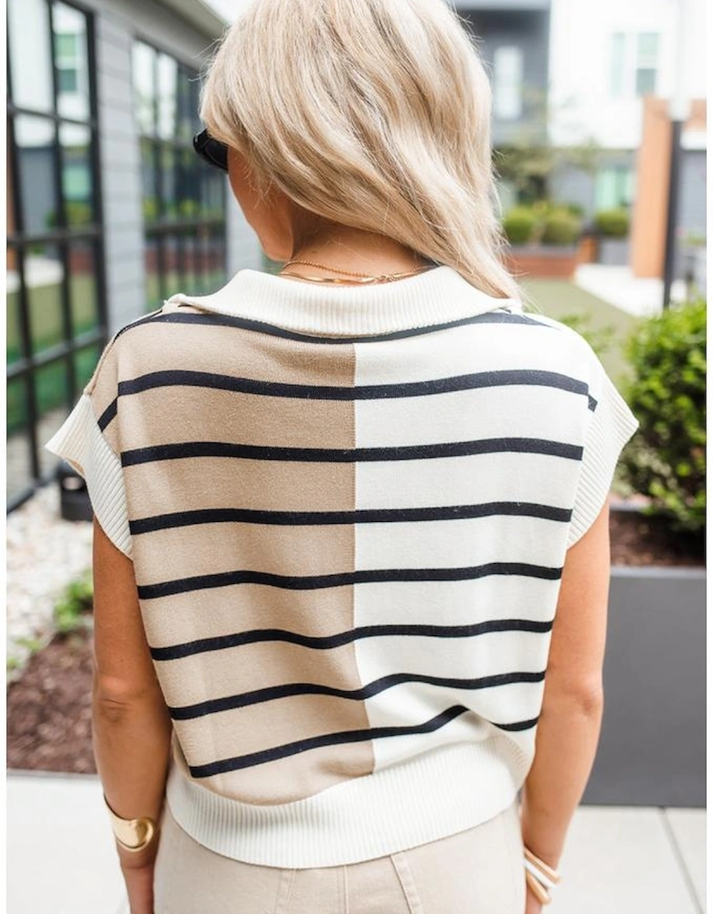 Black Stripe Colorblock Quarter Zip Collar Sweater Vest