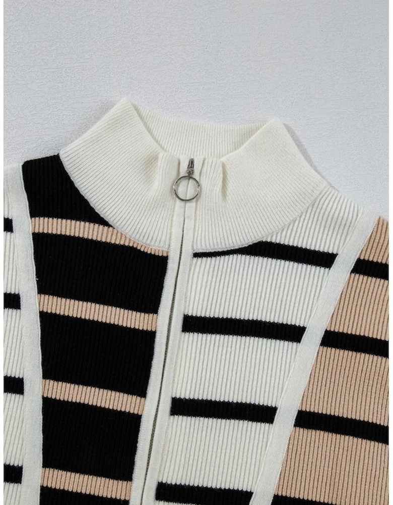 Black Stripe Colorblock Quarter Zip Collar Sweater Vest