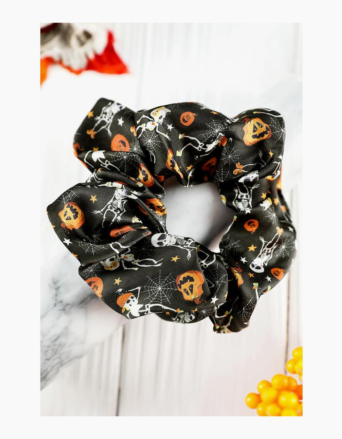 Azura Exchange Black Halloween Pattern Print Hair Scrunchie