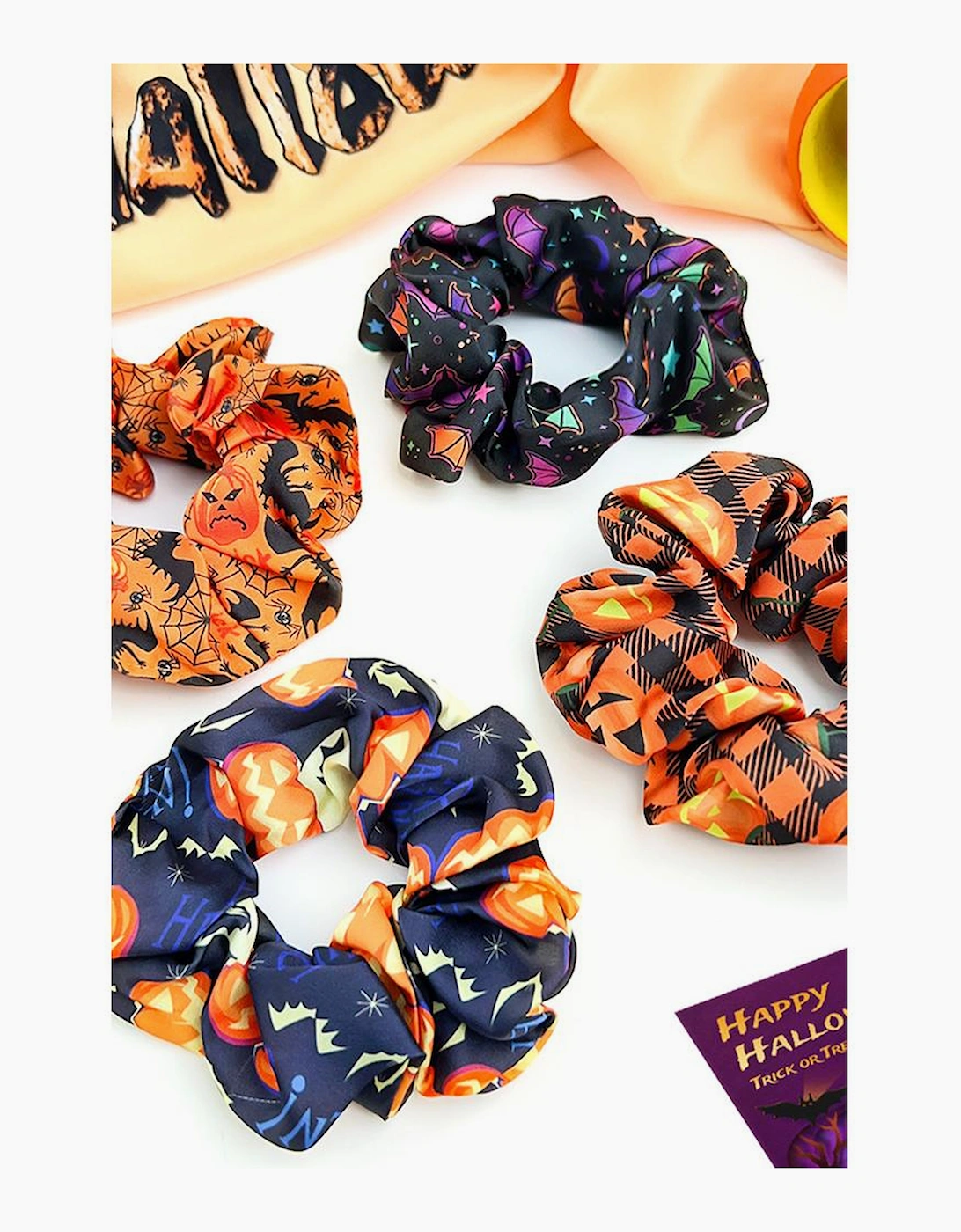 Azura Exchange Black Halloween Pattern Print Hair Scrunchie