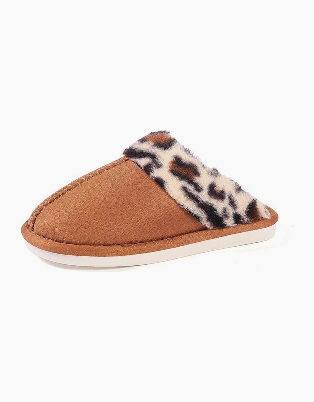 Chestnut Leopard Patched Plush Lined Thick Home Slippers