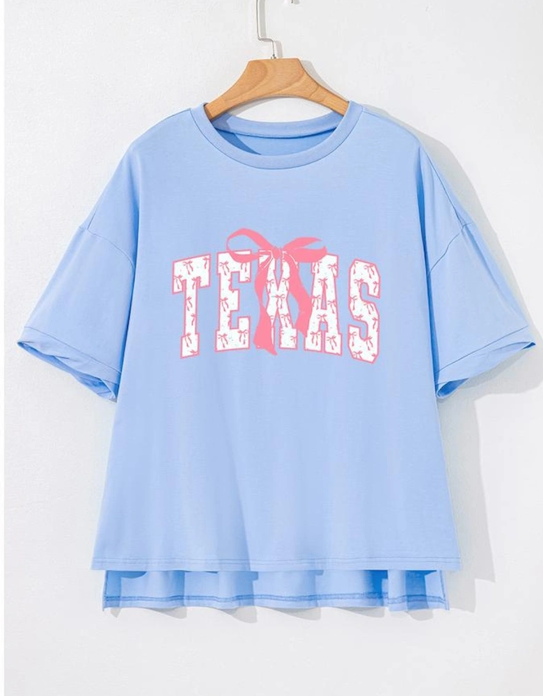 Myosotis TEXAS Bow Graphic Half Sleeve Drop Shoulder Loose Tee