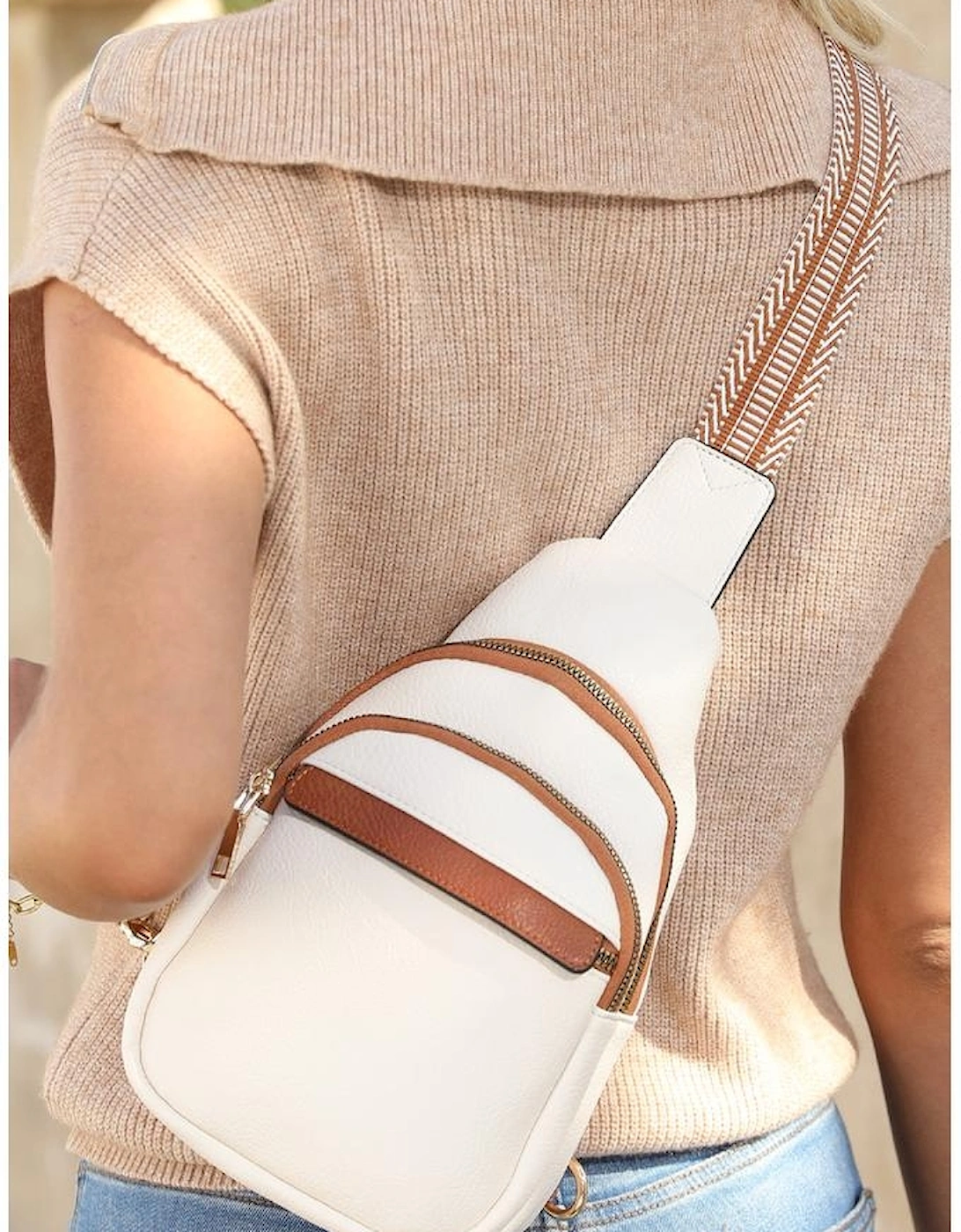 Azura Exchange White Multi Zipped Street Casual Sling Bag