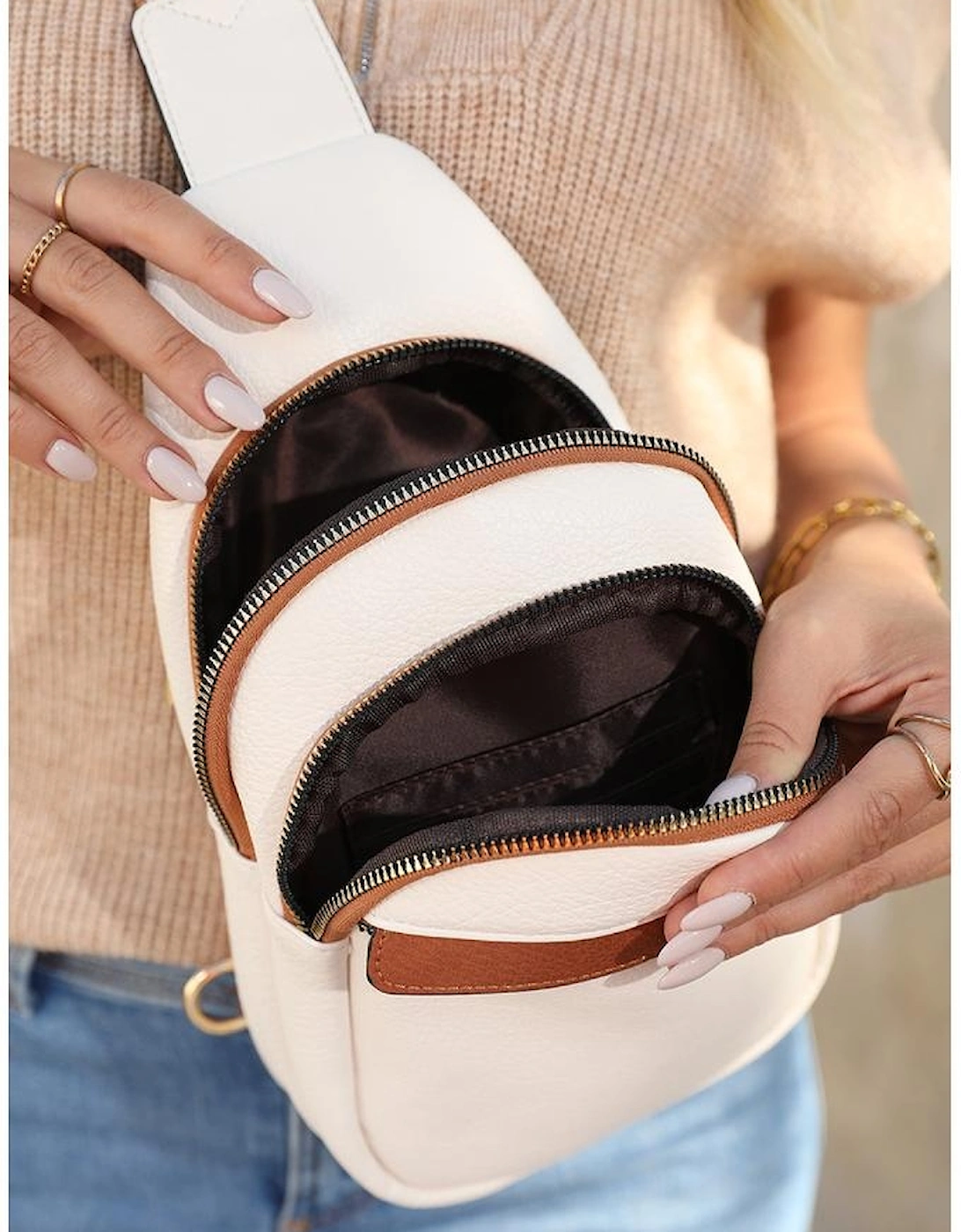 Azura Exchange White Multi Zipped Street Casual Sling Bag