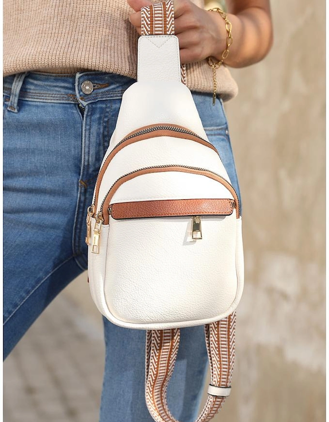 Azura Exchange White Multi Zipped Street Casual Sling Bag
